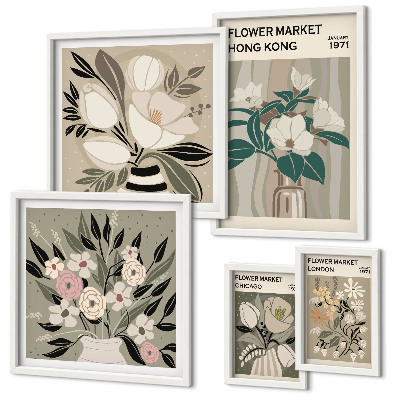 Set di 5 quadri Fiera dei fiori retrò vintage