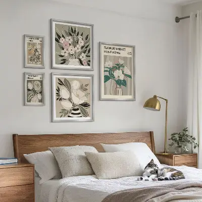 Set di 5 quadri con motivo fiera dei fiori in stile retrò vintage