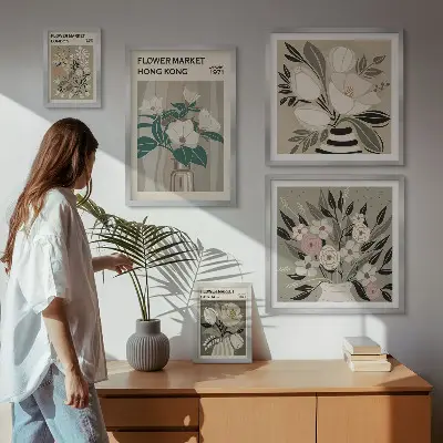 Set di 5 quadri con motivo fiera dei fiori in stile retrò vintage