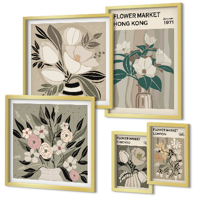 Set di 5 quadri Fiera dei fiori retrò vintage