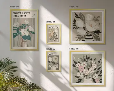 Set di 5 quadri con motivo fiera dei fiori in stile retrò vintage