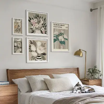 Set di 5 quadri con motivo fiera dei fiori in stile retrò vintage