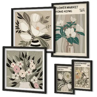 Set di 5 quadri con motivo fiera dei fiori in stile retrò vintage
