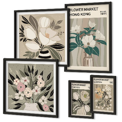 Set di 5 quadri Fiera dei fiori retrò vintage