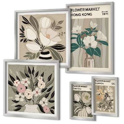 Set di 5 quadri Fiera dei fiori retrò vintage