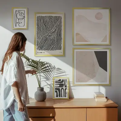 Polittico con cornice con motivi astratti minimalisti ispirati alla terra