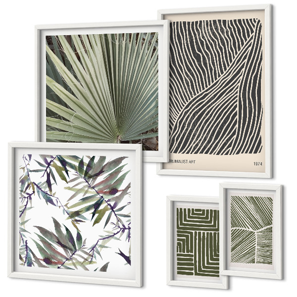 Set di 5 quadri Composizioni vegetali minimaliste