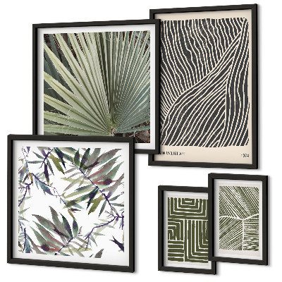 Set di 5 quadri Composizioni vegetali minimaliste