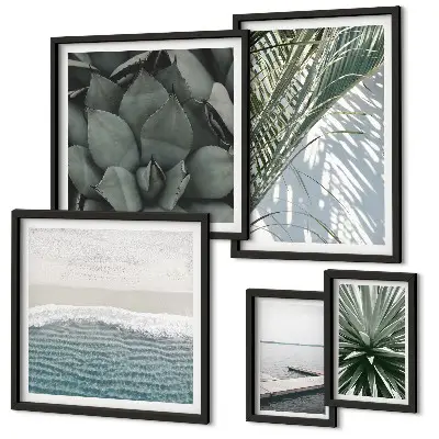 Set di quadri incorniciati con piante tropicali e mare
