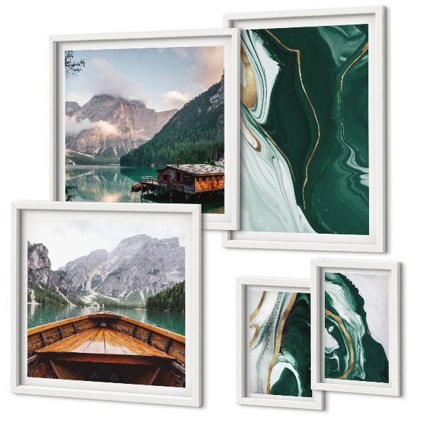 Set di 5 quadri Paesaggi verdi, acqua, montagne