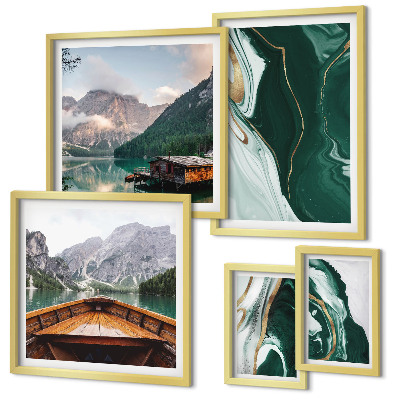 Set di 5 quadri Paesaggi verdi, acqua, montagne