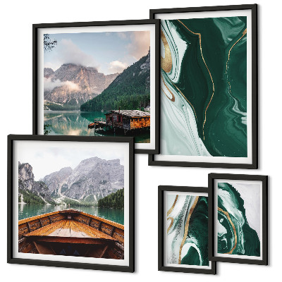 Set di 5 quadri Paesaggi verdi, acqua, montagne