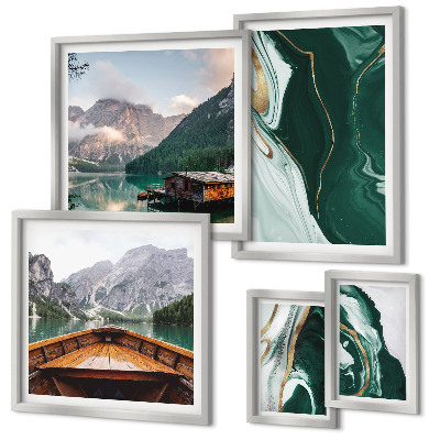 Set di 5 quadri Paesaggi verdi, acqua, montagne