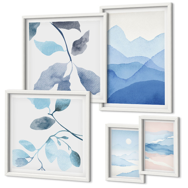 Set di 5 quadri Natura blu minimalista