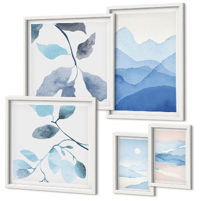 Set di 5 quadri Natura blu minimalista