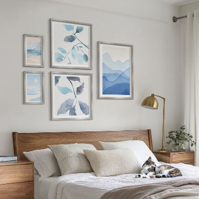 Set di 5 quadri Natura blu minimalista
