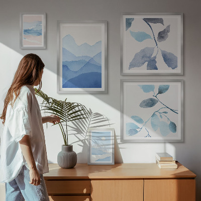 Set di 5 quadri Natura blu minimalista