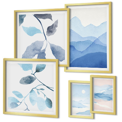 Set di 5 quadri Natura blu minimalista