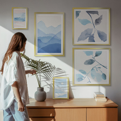 Set di 5 quadri Natura blu minimalista