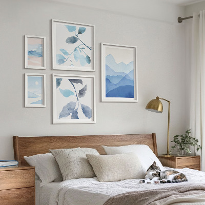 Set di 5 quadri Natura blu minimalista