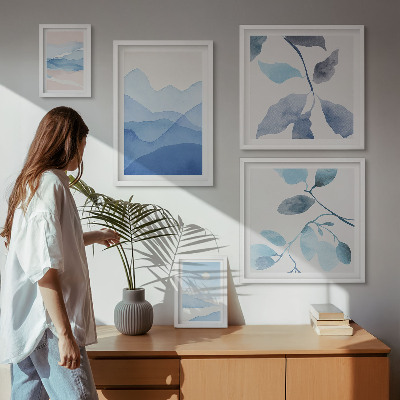Set di 5 quadri Natura blu minimalista