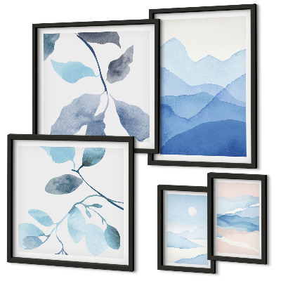 Set di 5 quadri Natura blu minimalista