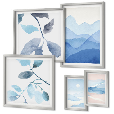 Set di 5 quadri Natura blu minimalista