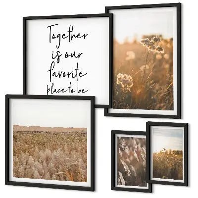 Set di 5 quadri con paesaggi naturali e fiori