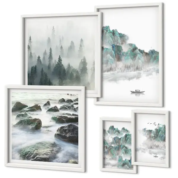Paesaggi tranquilli con acqua polittico con cornice