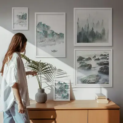 Paesaggi tranquilli con acqua polittico con cornice