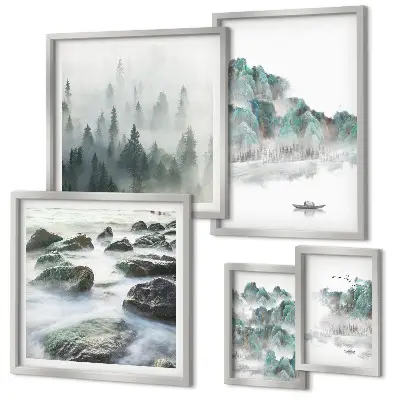 Paesaggi tranquilli con acqua polittico con cornice