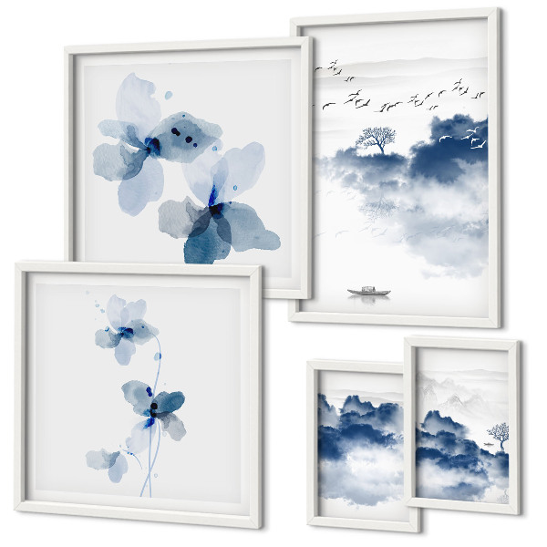 Set di 5 quadri Paesaggi fiori acqua pace