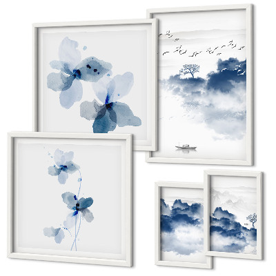 Set di 5 quadri Paesaggi fiori acqua pace