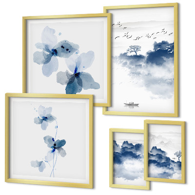 Set di 5 quadri Paesaggi fiori acqua pace