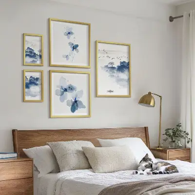Set di 5 quadri con paesaggio di fiori e acqua in stile pace