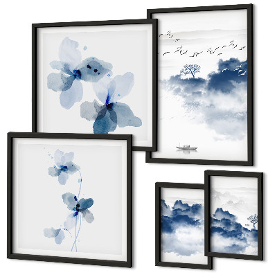 Set di 5 quadri Paesaggi fiori acqua pace