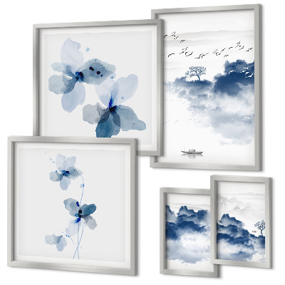 Set di 5 quadri Paesaggi fiori acqua pace