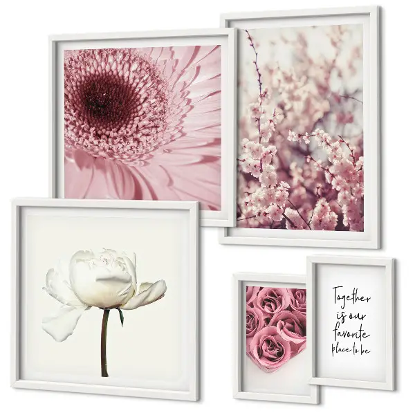 Set di 5 quadri con motivi floreali romantici