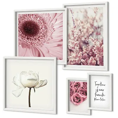 Set di 5 quadri con motivi floreali romantici