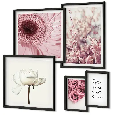 Set di 5 quadri con motivi floreali romantici