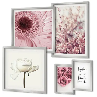 Set di 5 quadri con motivi floreali romantici