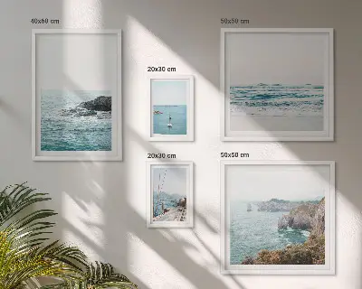 Set di quadri incorniciati con stampe di tranquilli panorami marini, spiagge e scogliere