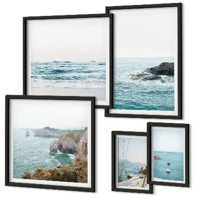 Set di quadri incorniciati con stampe di tranquilli panorami marini, spiagge e scogliere