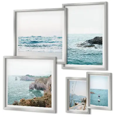 Set di quadri incorniciati con stampe di tranquilli panorami marini, spiagge e scogliere