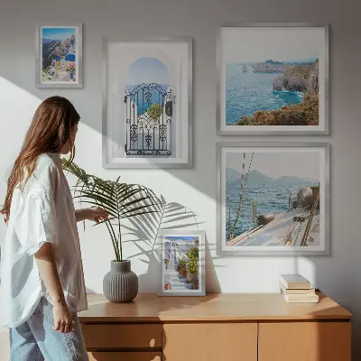 Set di quadri incorniciati paesaggi della Grecia con architettura marittima