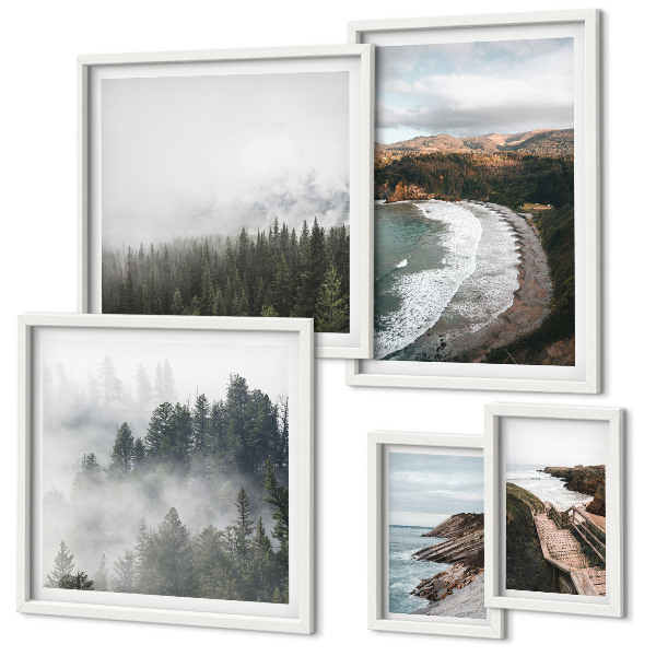 Set di 5 quadri Paesaggi costieri, foreste di montagna