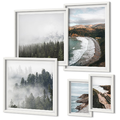 Set di 5 quadri Paesaggi costieri, foreste di montagna
