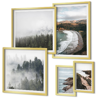 Set di 5 quadri Paesaggi costieri, foreste di montagna