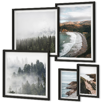 Set di 5 quadri Paesaggi costieri, foreste di montagna