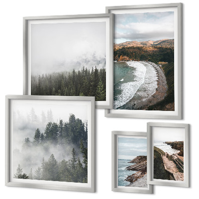 Set di 5 quadri Paesaggi costieri, foreste di montagna